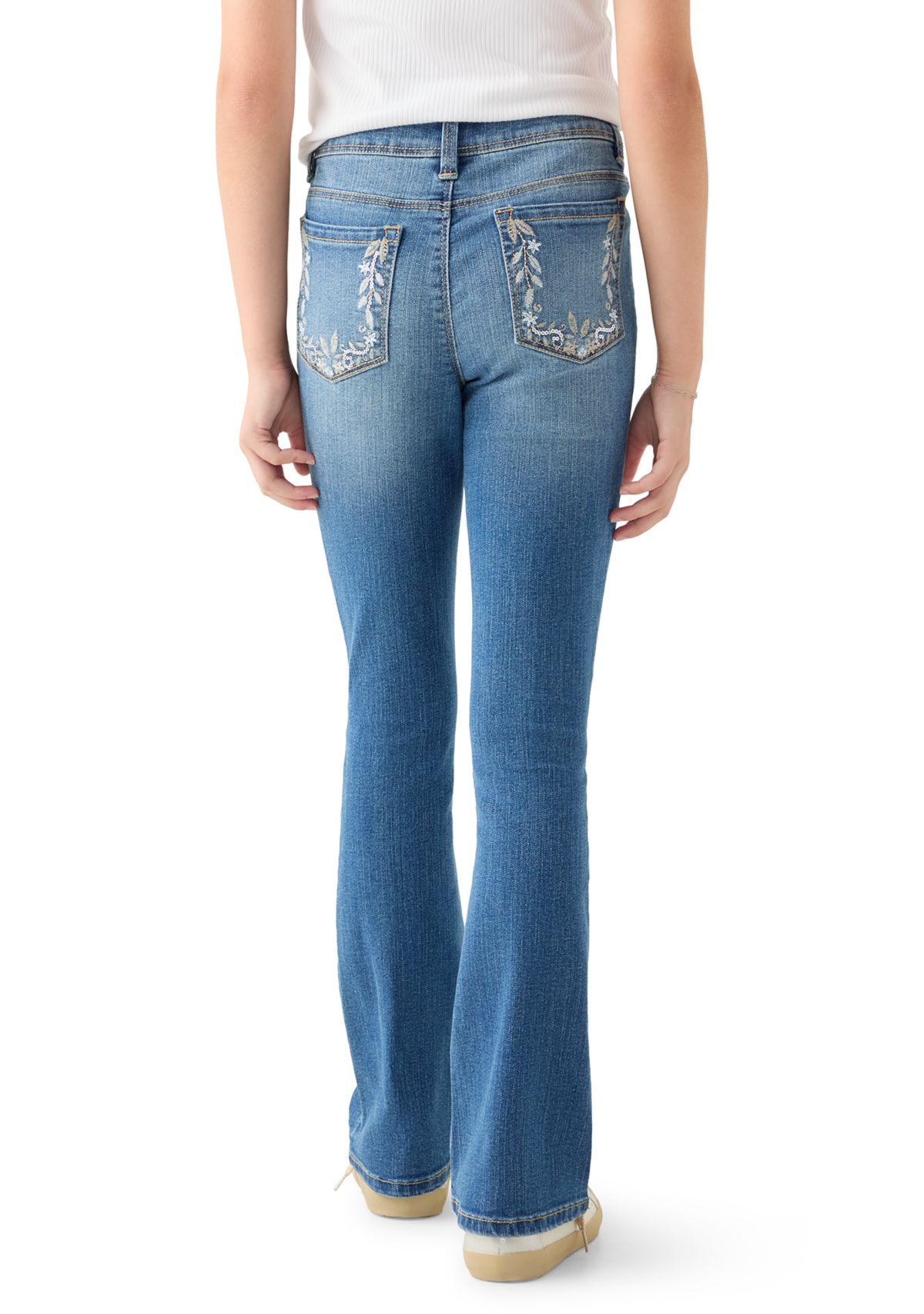  Girls 7-16 Flare Jeans with Back and Front Pocket Embroidery