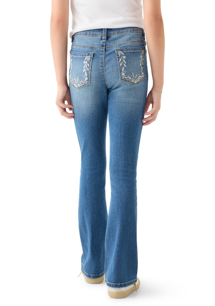  Girls 7-16 Flare Jeans with Back and Front Pocket Embroidery