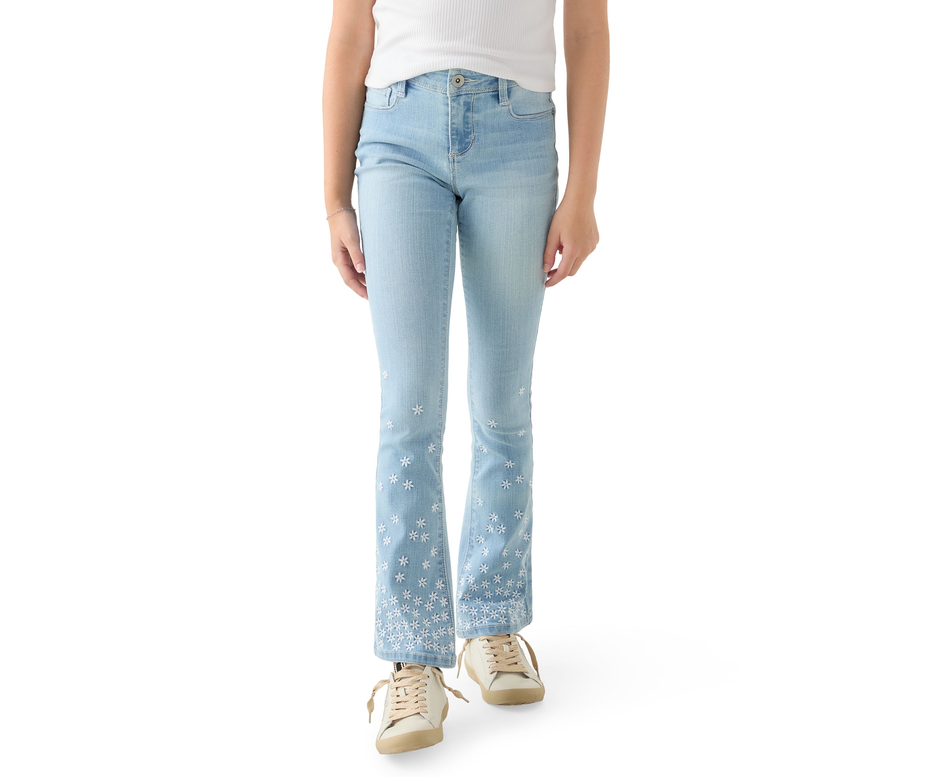 Girls 7-16 Flare Jeans with Mini Flower Embroidery