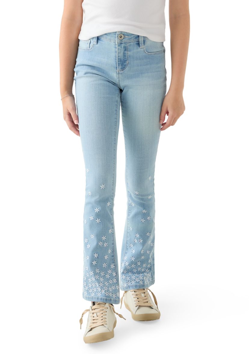 Girls 7-16 Flare Jeans with Mini Flower Embroidery