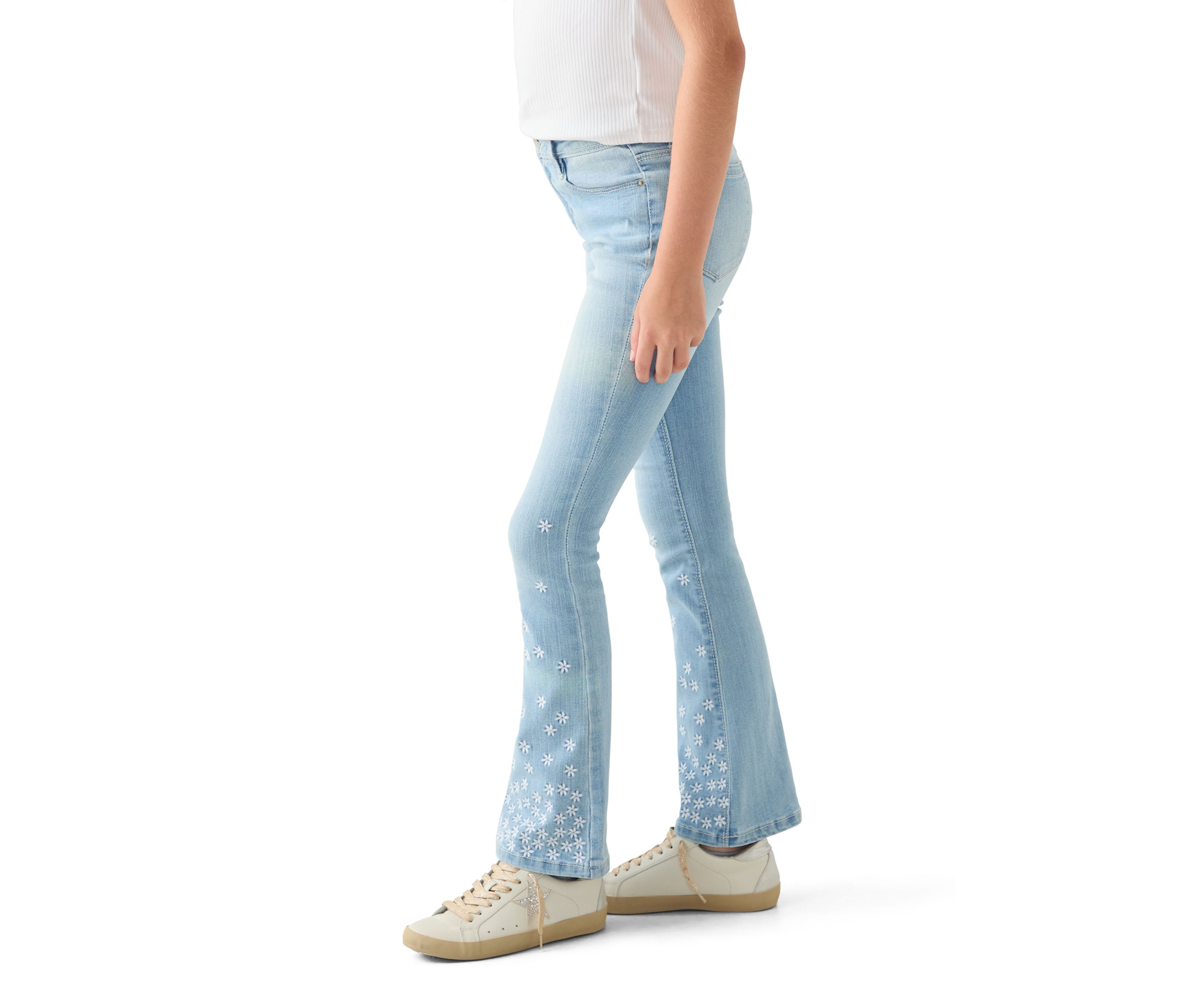 Girls 7-16 Flare Jeans with Mini Flower Embroidery