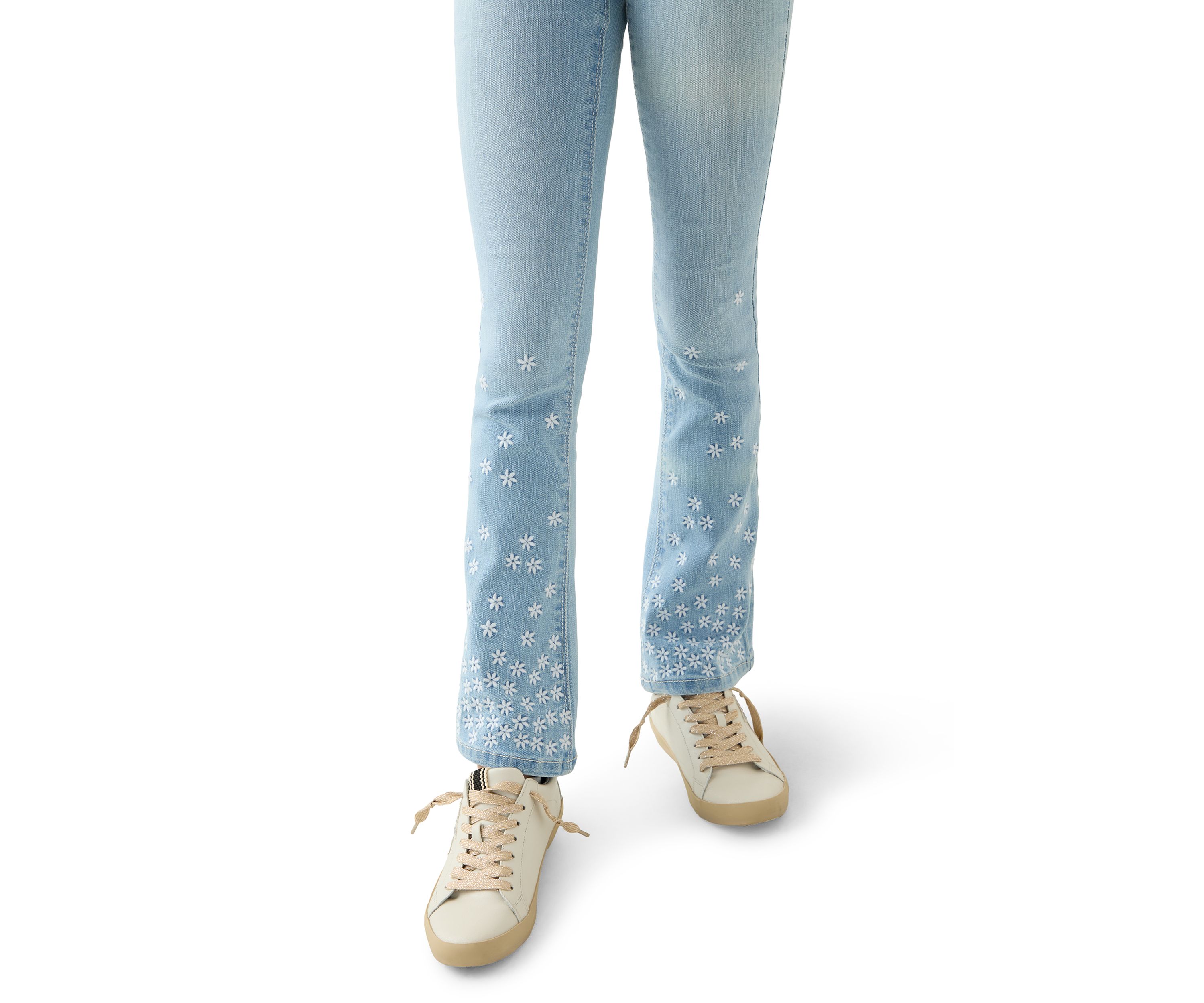 Girls 7-16 Flare Jeans with Mini Flower Embroidery