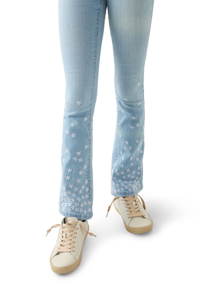Girls 7-16 Flare Jeans with Mini Flower Embroidery