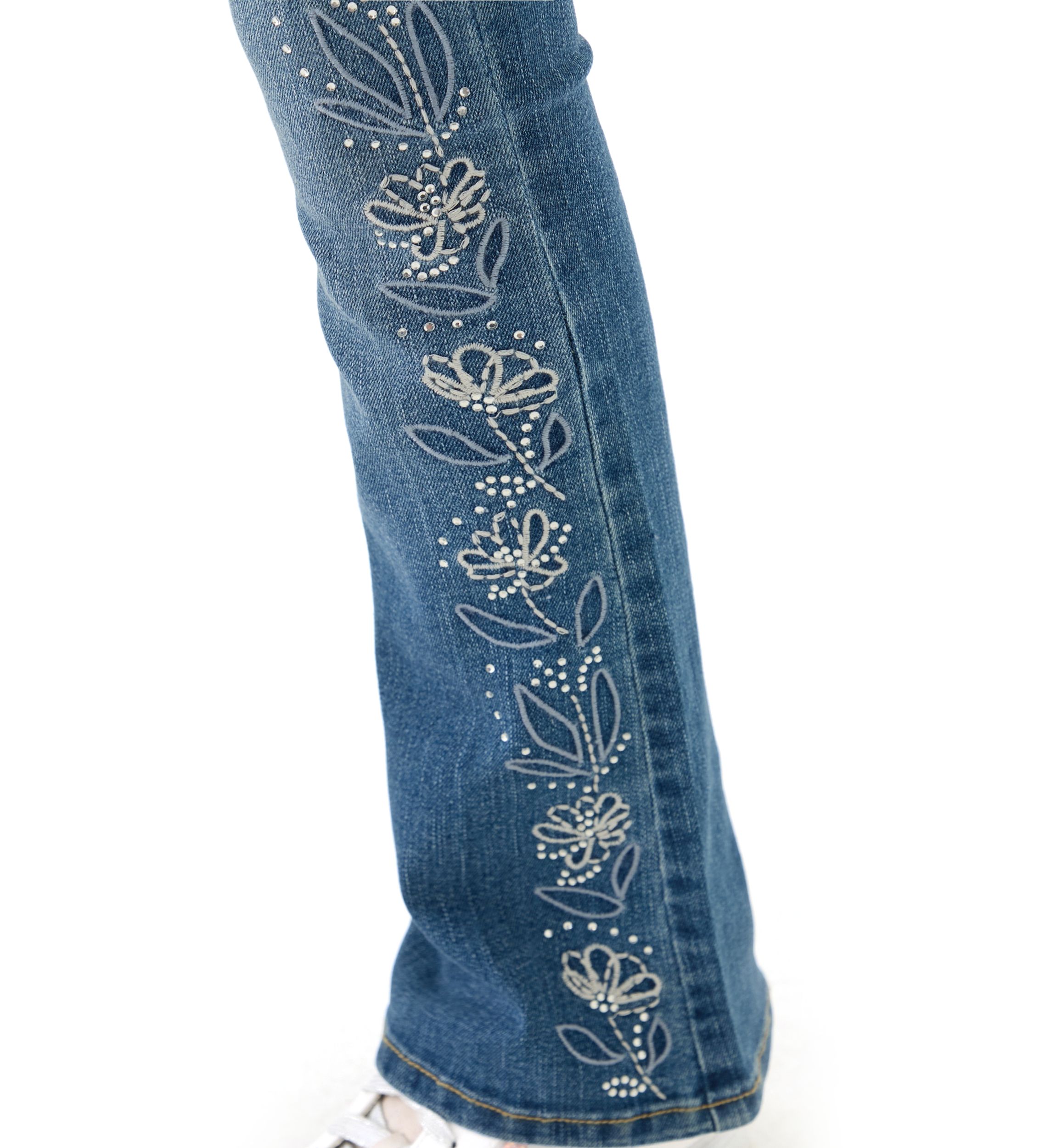 Girls 7-16 Rhinestone Floral Embroidered Flare Jeans