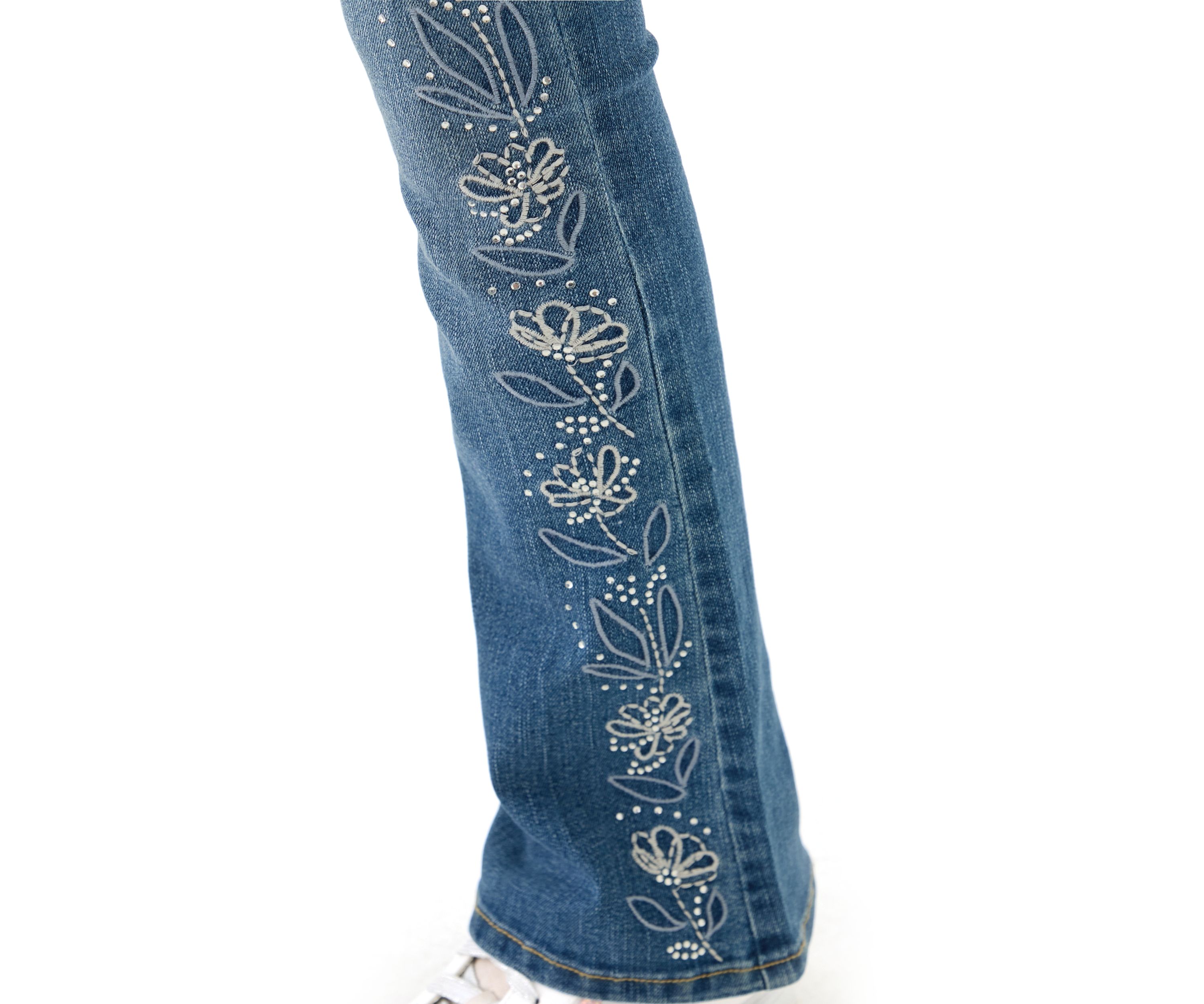 Girls 7-16 Rhinestone Floral Embroidered Flare Jeans