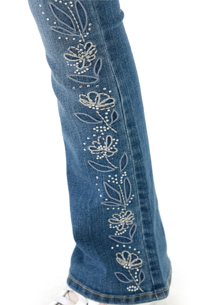 Girls 7-16 Rhinestone Floral Embroidered Flare Jeans