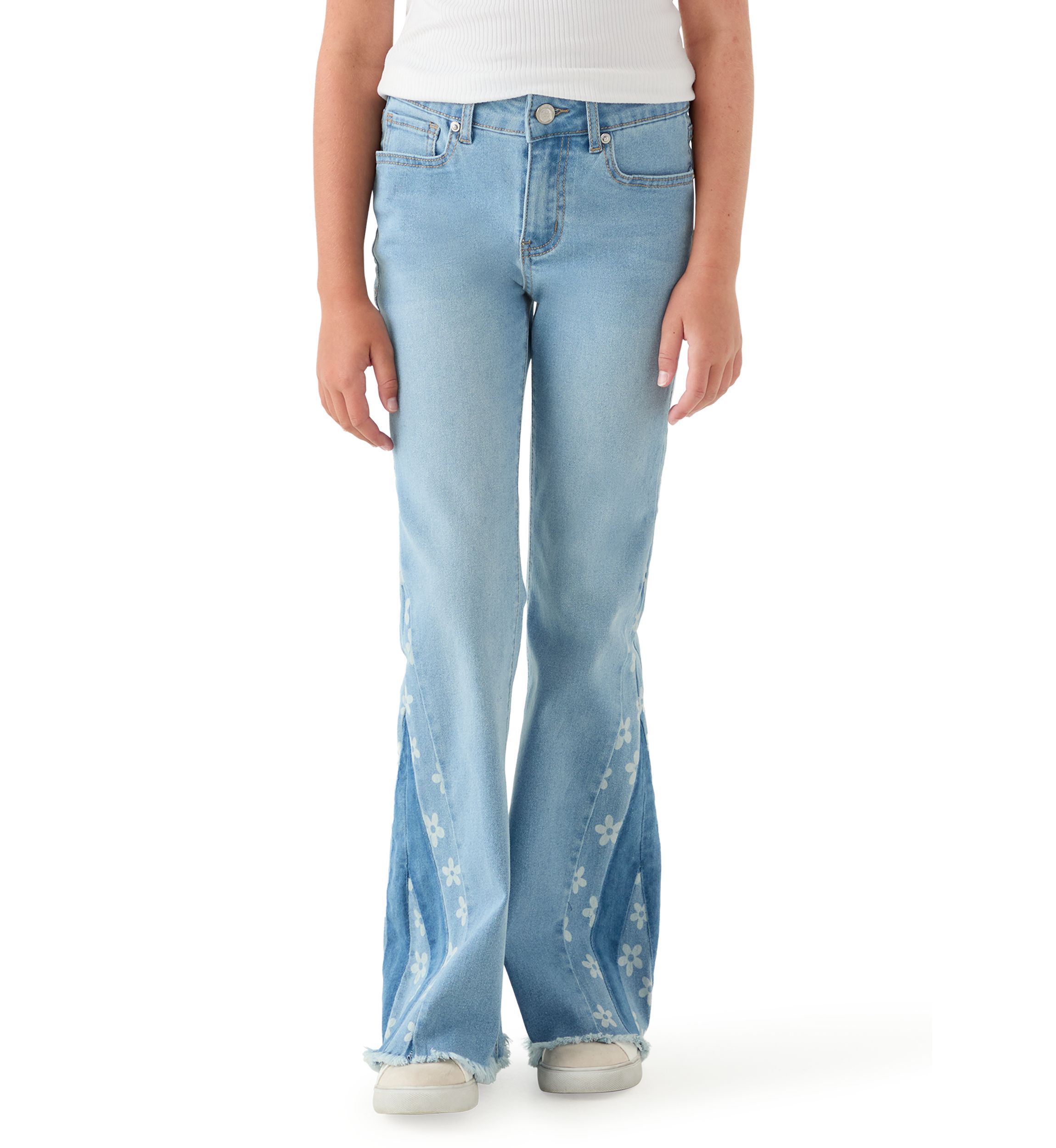 Girls 7-16 Gusset Embroidered Flare Jeans