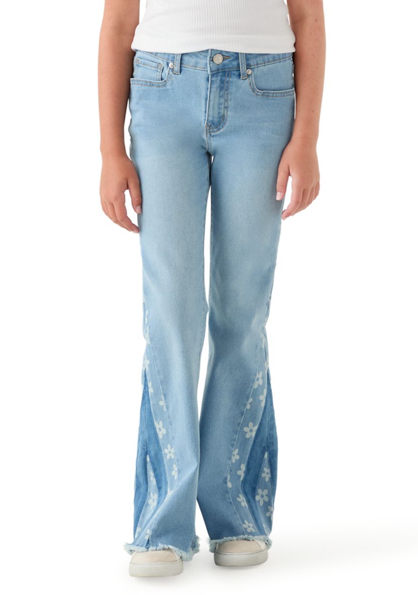 Girls 7-16 Gusset Embroidered Flare Jeans