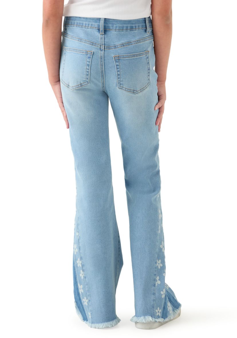 Girls 7-16 Gusset Embroidered Flare Jeans