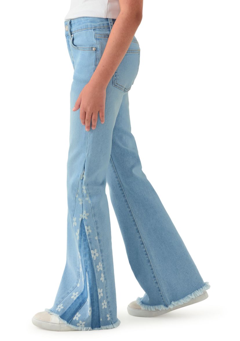 Girls 7-16 Gusset Embroidered Flare Jeans