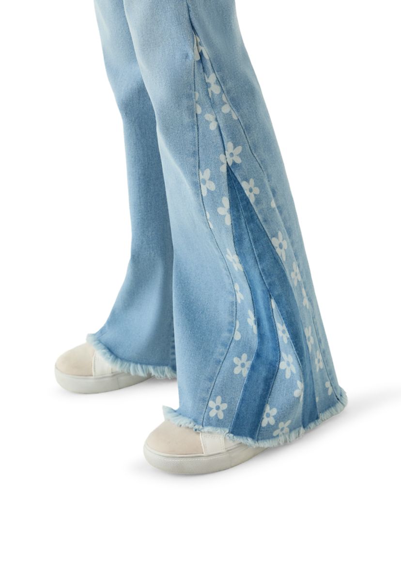 Girls 7-16 Gusset Embroidered Flare Jeans