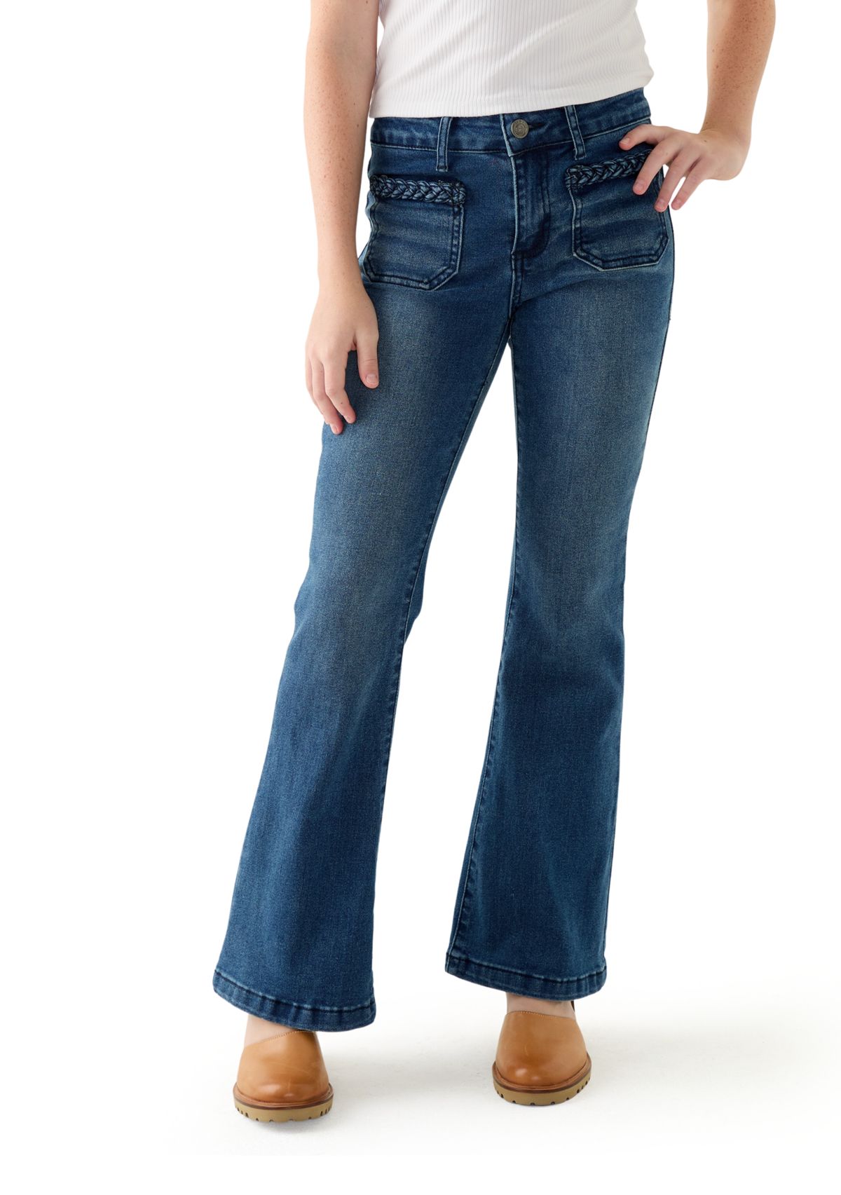 Girls 7-16 Braided Flare Jeans