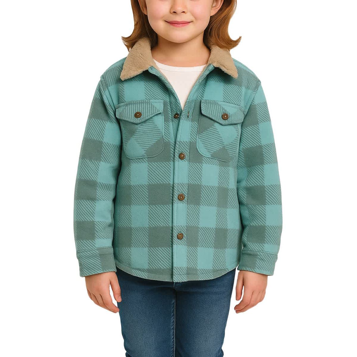 GIRLS FLEECE BUTTON SHERPA SHIRT JACKET