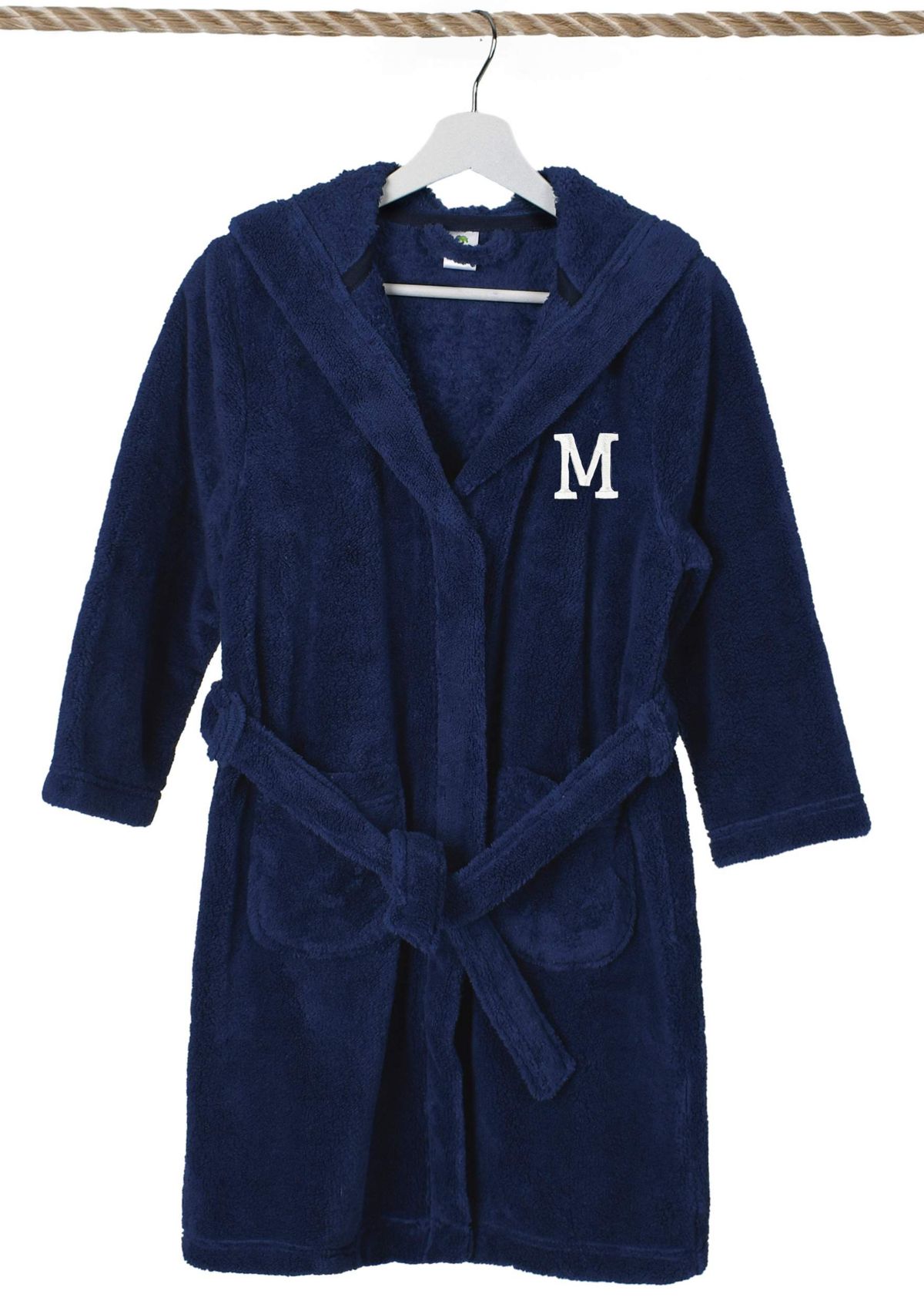 Girls 5-12 Navy Personalized Hooded Bathrobe