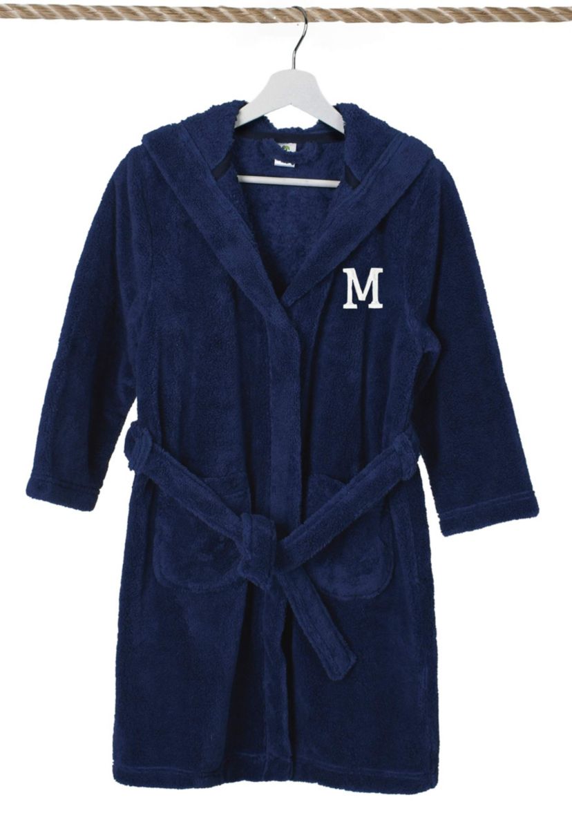 Girls 5-12 Navy Personalized Hooded Bathrobe