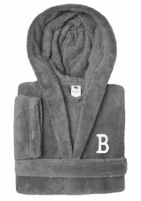 Linum Home Textiles Boys 5-12 Grey Personalized Hooded Bathrobe, Medium