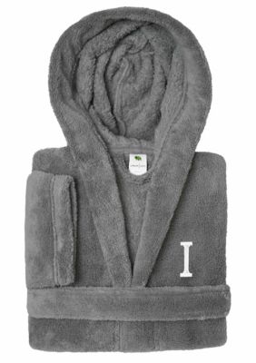 Linum Home Textiles Boys 5-12 Grey Personalized Hooded Bathrobe, Medium