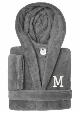 Linum Home Textiles Boys 5-12 Grey Personalized Hooded Bathrobe, Medium