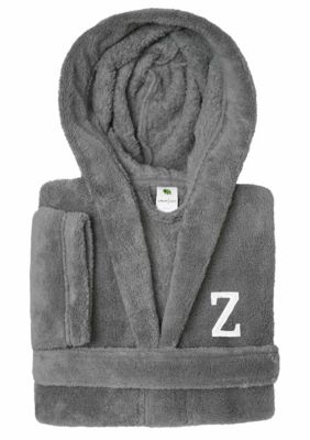 Linum Home Textiles Boys 5-12 Grey Personalized Hooded Bathrobe, Large