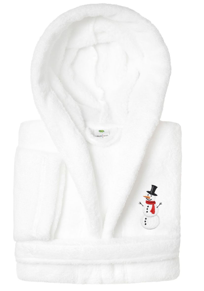 Boys 5-12 Hooded Bathrobe Embroidered with Snowman Design