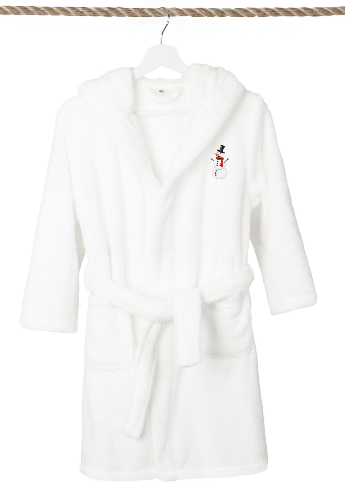 Boys 5-12 Hooded Bathrobe Embroidered with Snowman Design