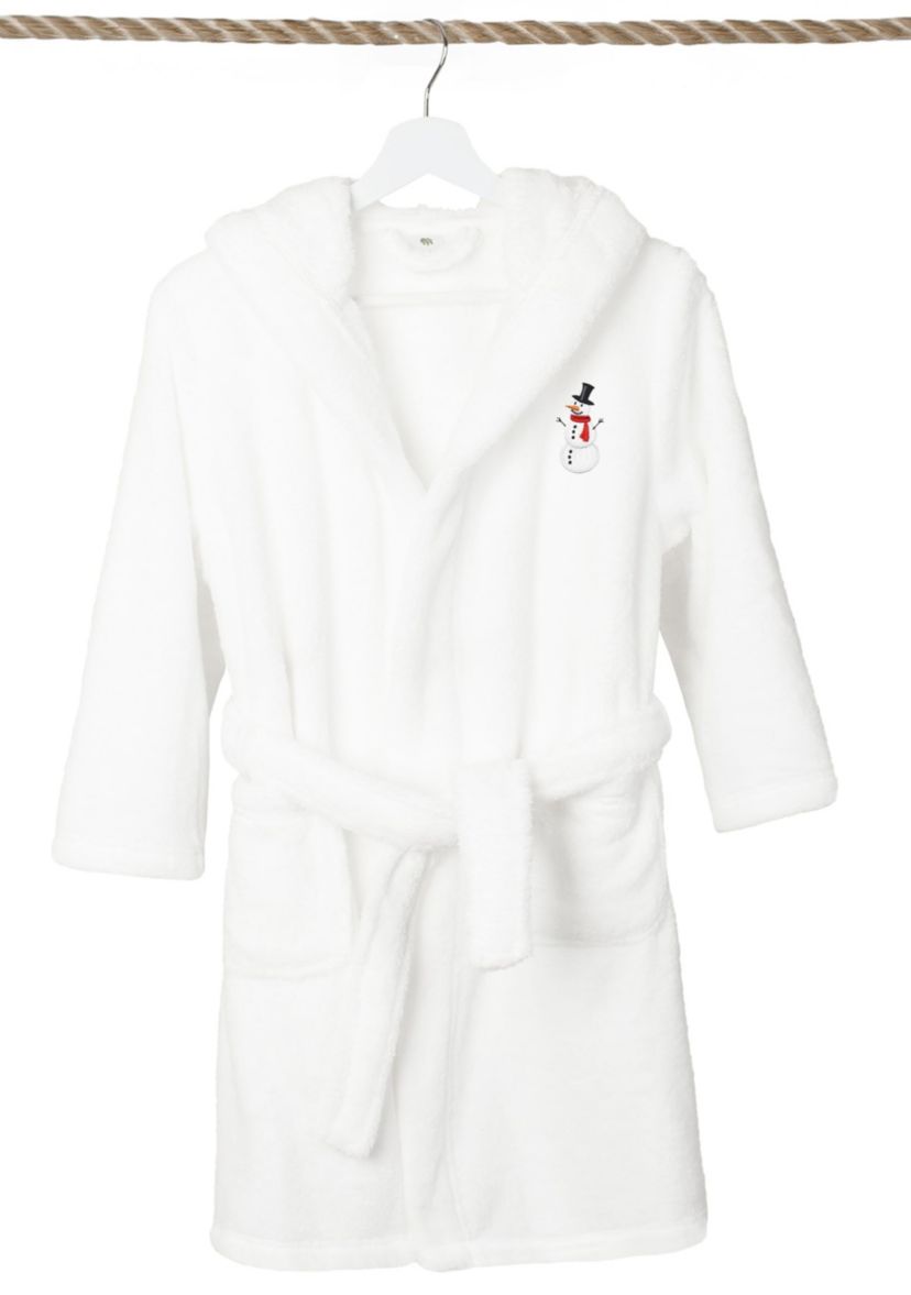 Boys 5-12 Hooded Bathrobe Embroidered with Snowman Design