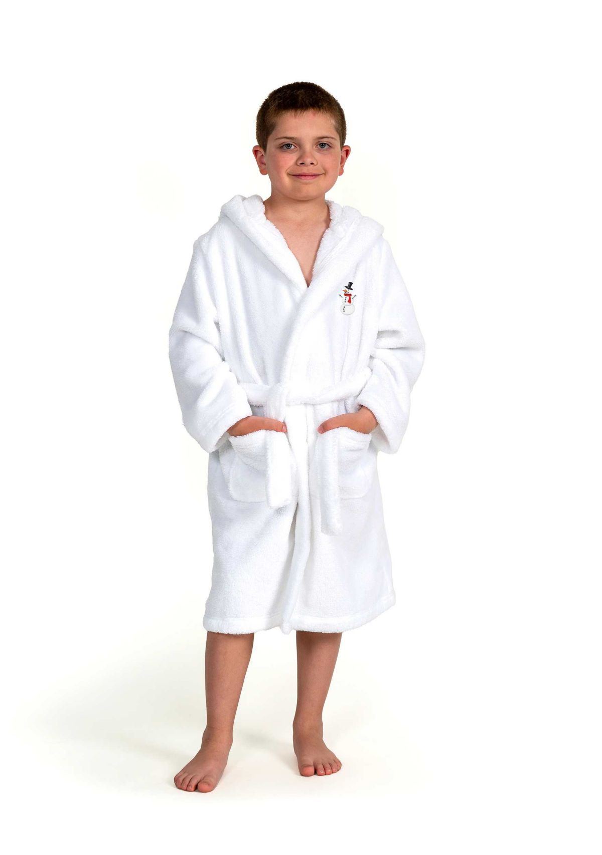 Boys 5-12 Hooded Bathrobe Embroidered with Snowman Design
