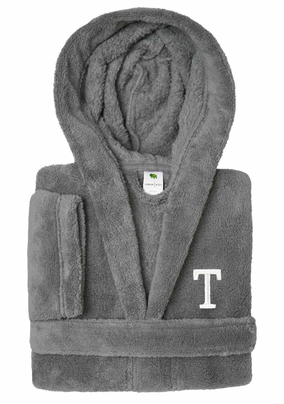 Girls 5-12 Grey Personalized Hooded Bathrobe