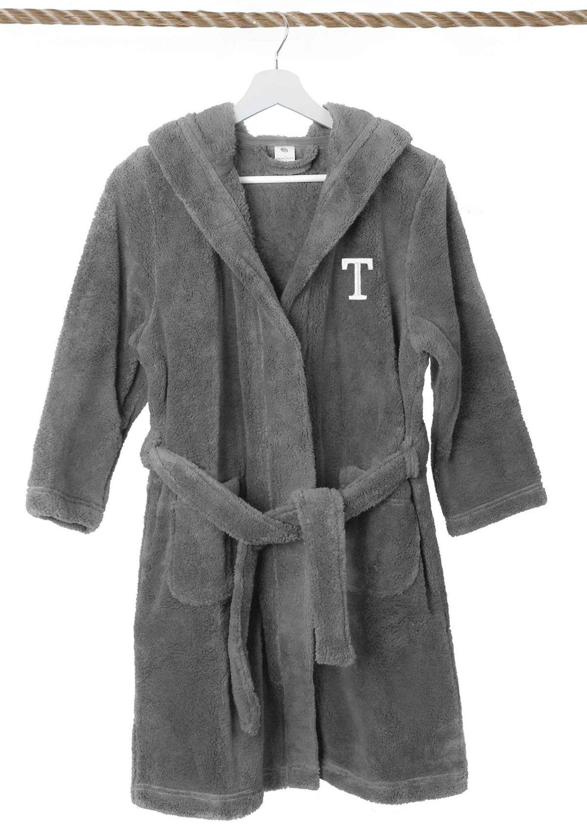 Girls 5-12 Grey Personalized Hooded Bathrobe