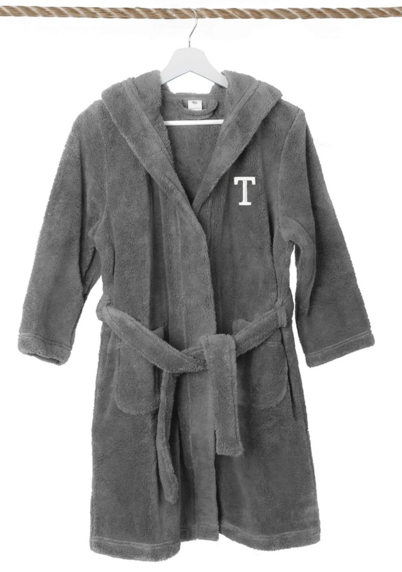 Girls 5-12 Grey Personalized Hooded Bathrobe