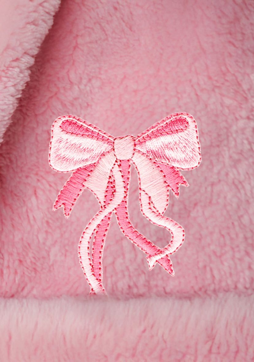 Girls 5-12 Hooded Bathrobe Embroidered with Pink Bow Design