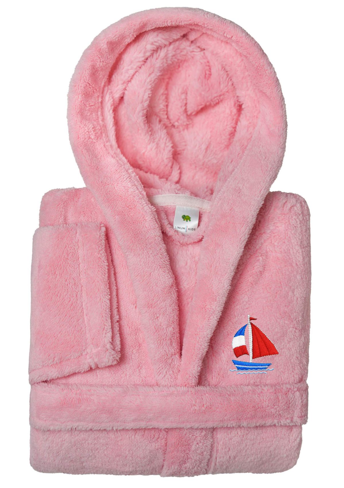 Girls 5-12 Hooded Bathrobe Embroidered with Boat Design