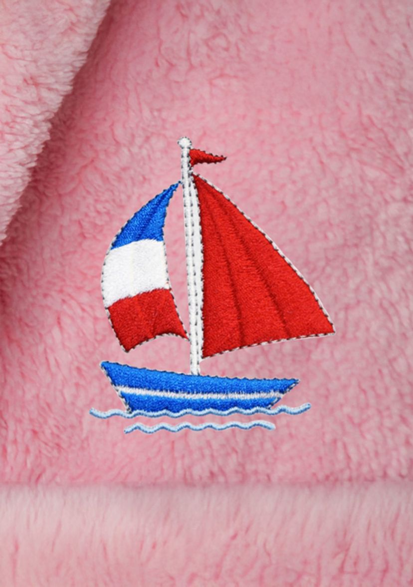 Girls 5-12 Hooded Bathrobe Embroidered with Boat Design