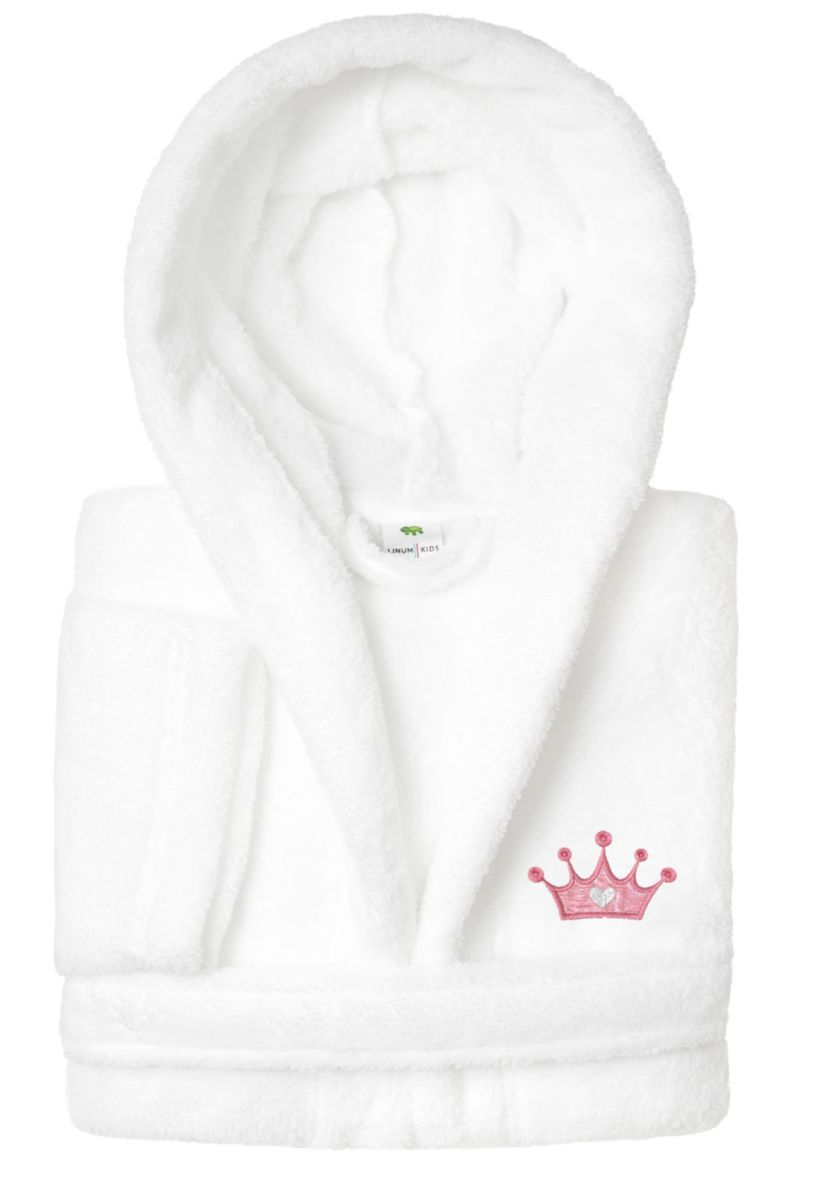 Girls 5-12 Hooded Bathrobe Embroidered with Pink Crown Design