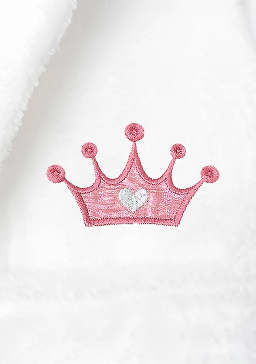Girls 5-12 Hooded Bathrobe Embroidered with Pink Crown Design