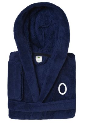 Linum Home Textiles Boys 5-12 Navy Personalized Hooded Bathrobe, Medium