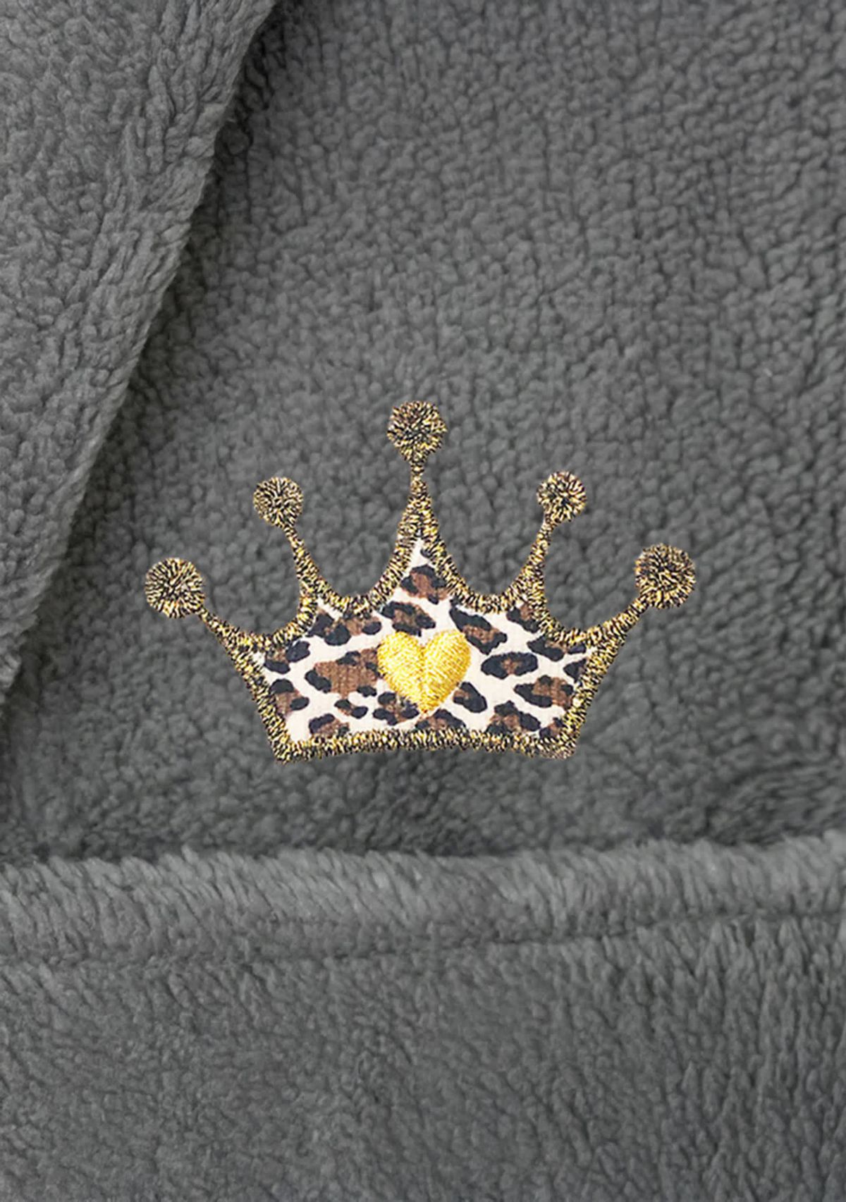 Girls 5-12 Hooded Bathrobe Embroidered with Cheetah Crown Design