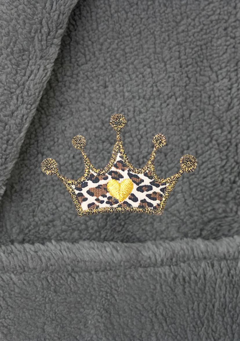 Girls 5-12 Hooded Bathrobe Embroidered with Cheetah Crown Design