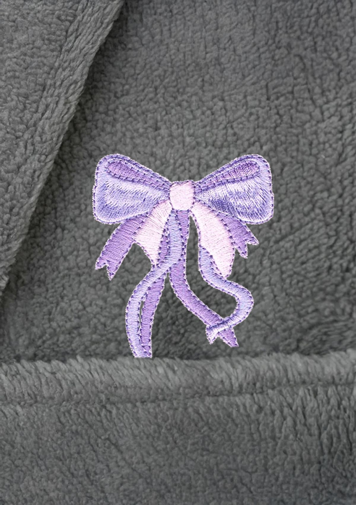 Girls 5-12 Hooded Bathrobe Embroidered with Purple Bow Design