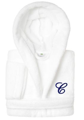 Linum Home Textiles Boys 5-12 White Personalized Hooded Bathrobe, Medium