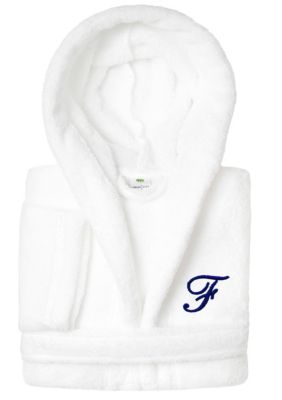 Linum Home Textiles Boys 5-12 White Personalized Hooded Bathrobe, Medium