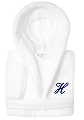 Linum Home Textiles Boys 5-12 White Personalized Hooded Bathrobe, Large