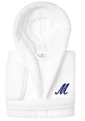 Linum Home Textiles Boys 5-12 White Personalized Hooded Bathrobe, Medium