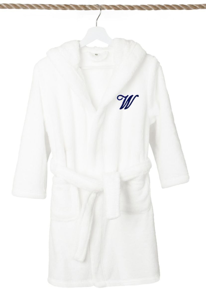 Boys 5-12 White Personalized Hooded Bathrobe
