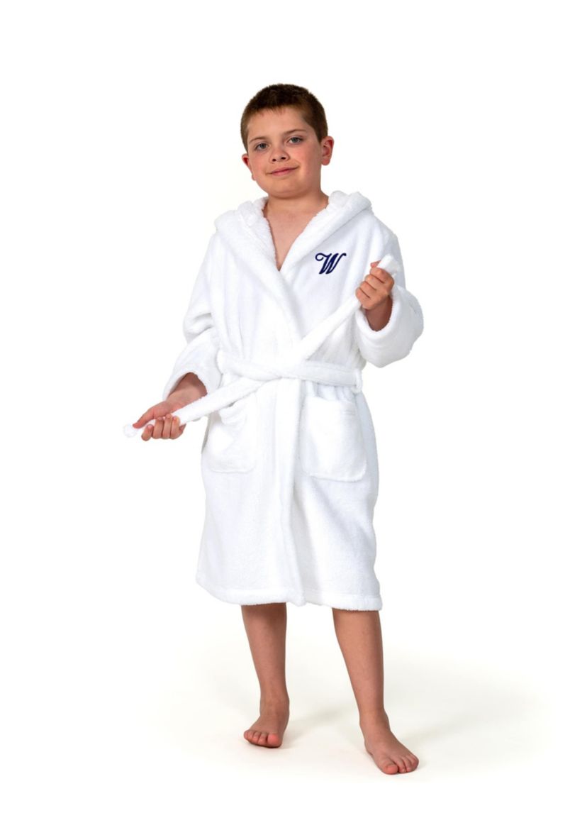 Boys 5-12 White Personalized Hooded Bathrobe