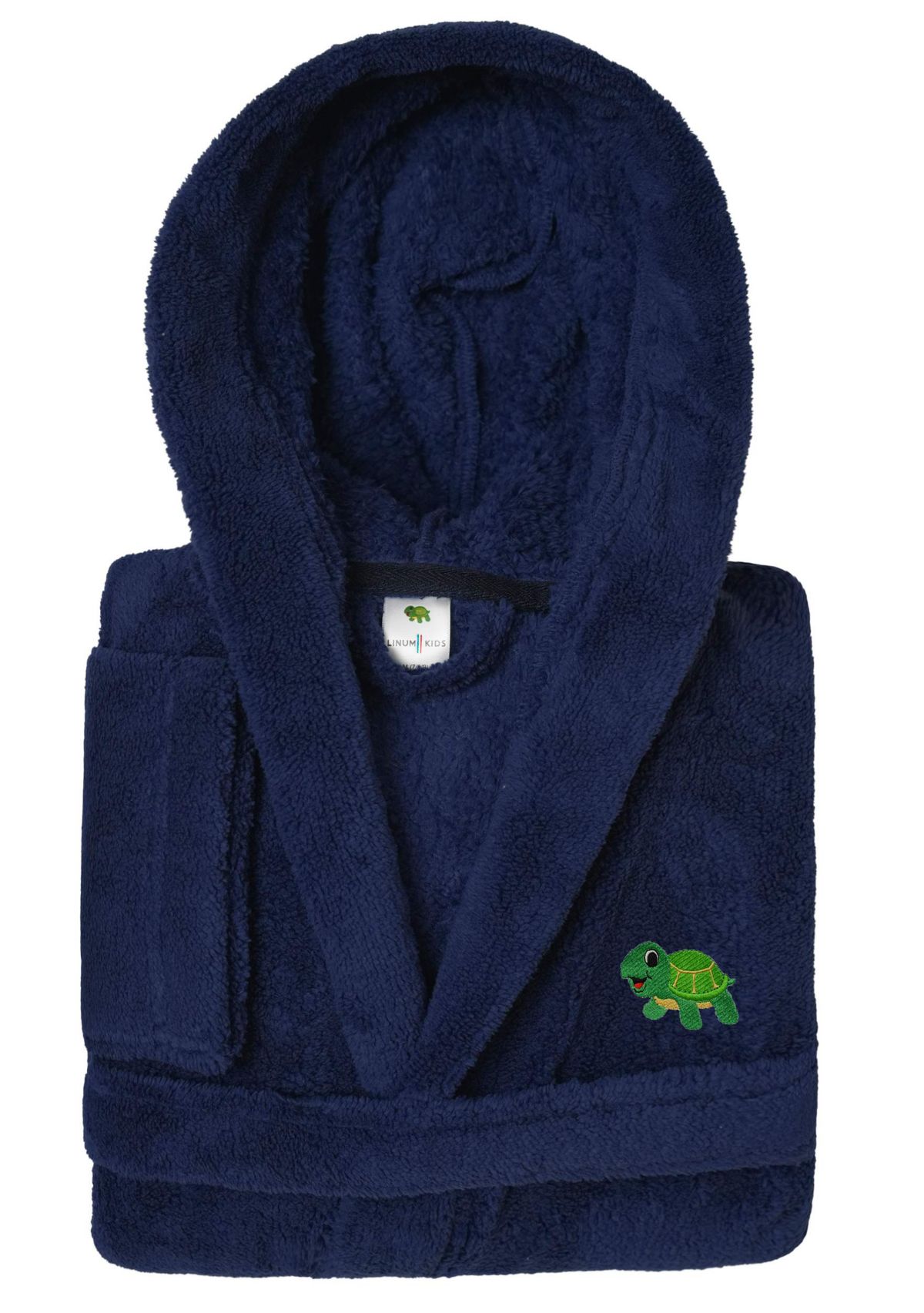 Girls 5-12 Hooded Bathrobe Embroidered with Turtle Design