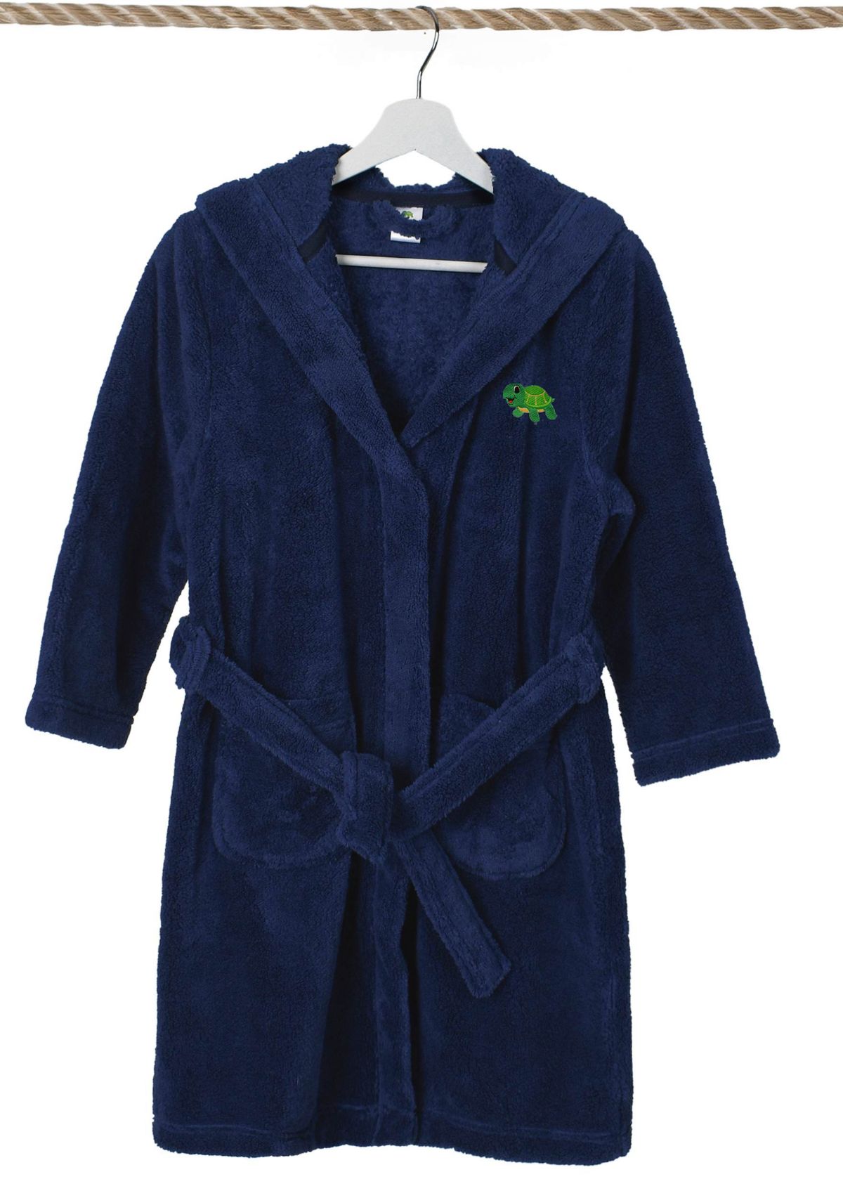 Girls 5-12 Hooded Bathrobe Embroidered with Turtle Design