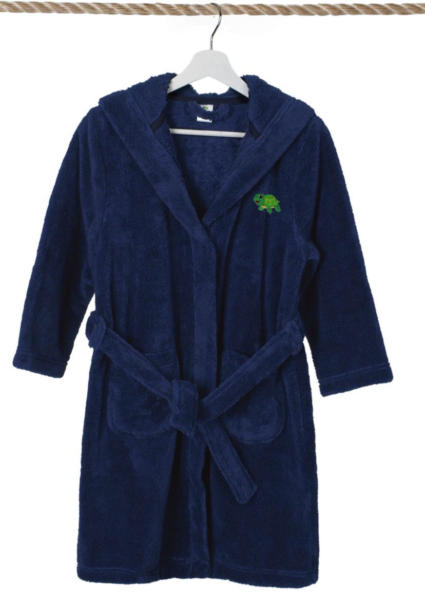 Girls 5-12 Hooded Bathrobe Embroidered with Turtle Design