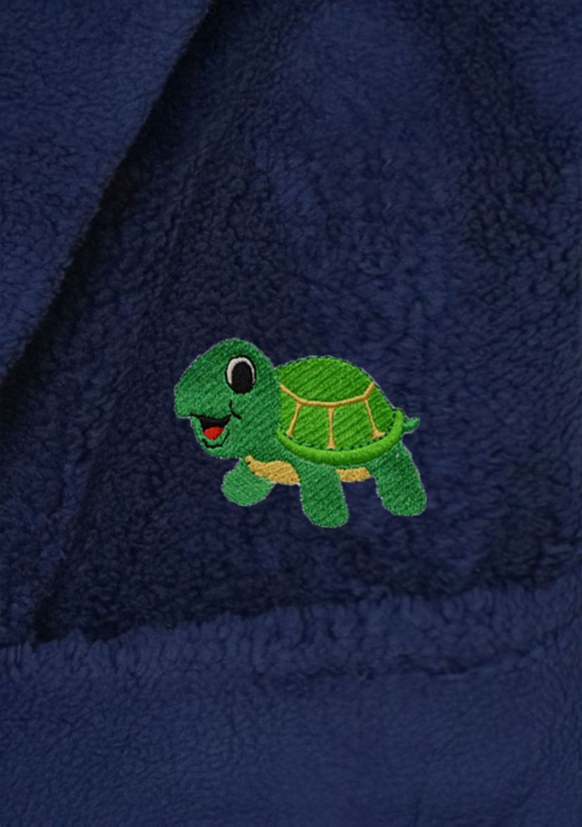 Girls 5-12 Hooded Bathrobe Embroidered with Turtle Design