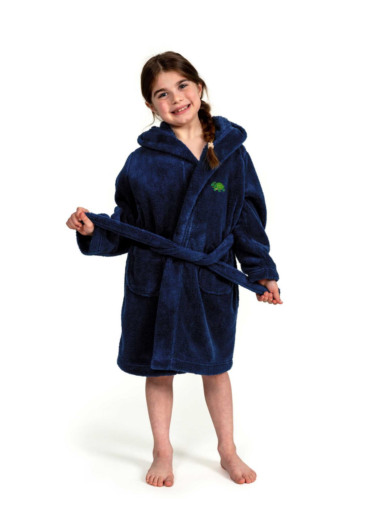 Girls 5-12 Hooded Bathrobe Embroidered with Turtle Design